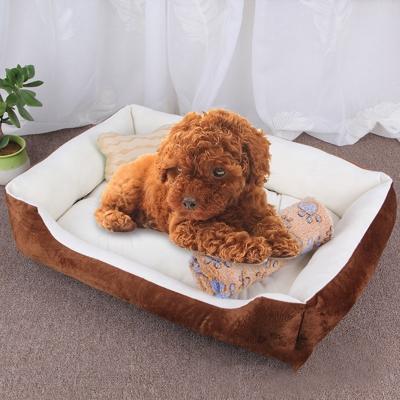 Hond bot patroon grote zachte warme kennel huisdier hond kat mat deken met deken grootte: M 70 × 50 × 15cm (bruin wit)