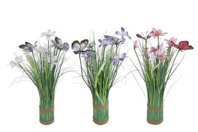 Kunst bloem Flower wit/roze/blauw a3 zijde 6,5x6,5x35cm