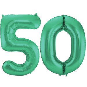 Leeftijd feestartikelen/versiering grote folie ballonnen 50 jaar glimmend groen 86 cm - Ballonnen