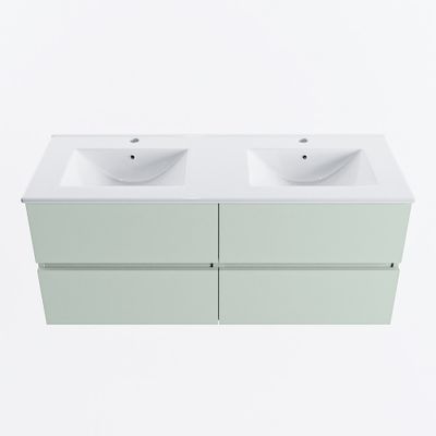MONDIAZ VICA 120cm badmeubel onderkast Greey 4 lades. Wastafel DENIA dubbel 2 kraangaten, kleur Glanzend Wit.