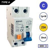 SEP Aardlekautomaat 25A C Kar 30mA 2 polig 36mm RCM2 Kema Keur 230V automaat en aardlek in een