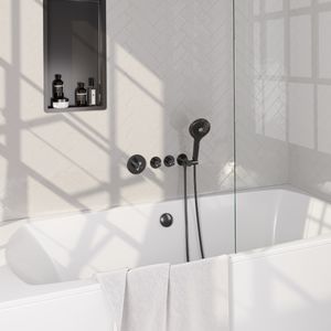 Brauer Gunmetal Carving inbouw badkraan met badvulcombinatie en 3 standen handdouche gunmetal geborsteld PVD