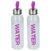 Waterfles / drinkfles / sportfles - 2x - transparant/paars - kunststof - 550 ml - schroefdop - thumbnail