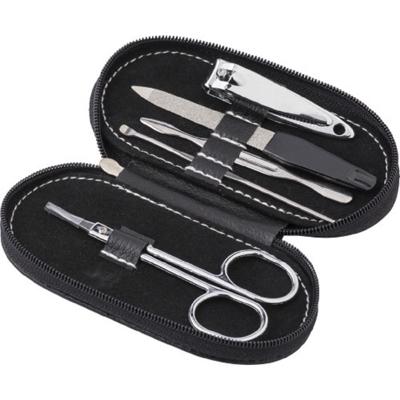 Manicure set - 5-delig - zwarte ovalen etui met ritssluiting - Reisset - Nagelschaartje