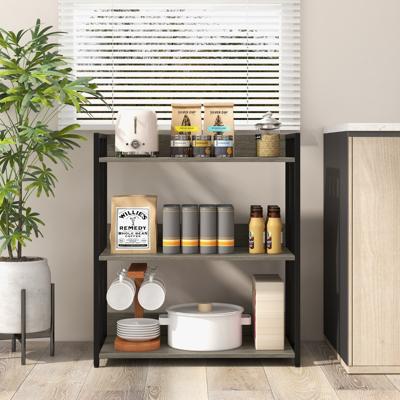Boekenkast met 3 Niveaus Staande Kast met Verstelbare Planken en Metalen Frame 70 x 35 x 81 cm Grijs