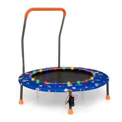 Φ92 cm Kindertrampoline Gevoerde Veiligheidshandgreep voor Kinderen met Led-Verlichting Ronde Springmat en Beschermhoes-Donkerblauw