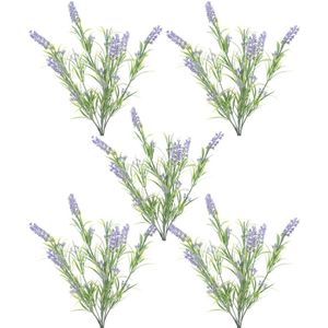 5x Groene/lilapaarse Lavandula/lavendel kunstplanten 44 cm bosje