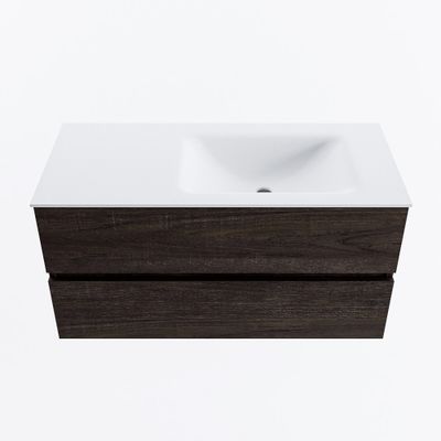 MONDIAZ VICA 100cm badmeubel onderkast Dark Brown 2 lades. Wastafel CLOUD rechts zonder kraangat, kleur Talc.