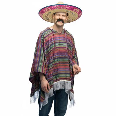 Carnaval verkleed setje - Mexicaanse poncho - Sombrero hoed - en plaksnor - gekleurd - voor heren