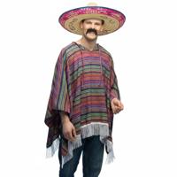 Carnaval verkleed setje - Mexicaanse poncho - Sombrero hoed - en plaksnor - gekleurd - voor heren