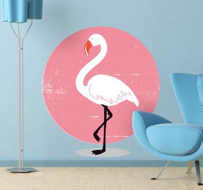 Vogel muursticker flamingo met roze cirkel