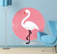 Vogel muursticker flamingo met roze cirkel