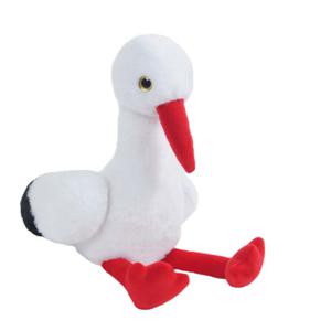 Knuffeldier Ooievaar Kaya - zachte pluche stof - dieren/vogel knuffels - wit/rood - 37 cm