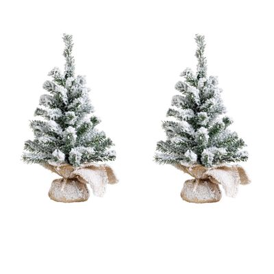 2x stuks kunstboom/kunst kerstboom groen met sneeuw 45 cm