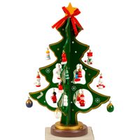 Klein decoratie kerstboompje - groen - met hangers - H25 cm - hout - thumbnail