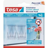 Tesa Powerstrips ophang haken - 2x - transaparant - kunststof - 1 kg - voor tegels en glas