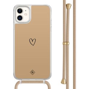 iPhone 11 hoesje met beige koord - Hart bruin
