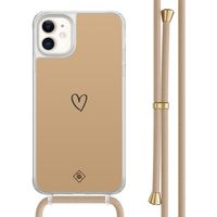 iPhone 11 hoesje met beige koord - Hart bruin