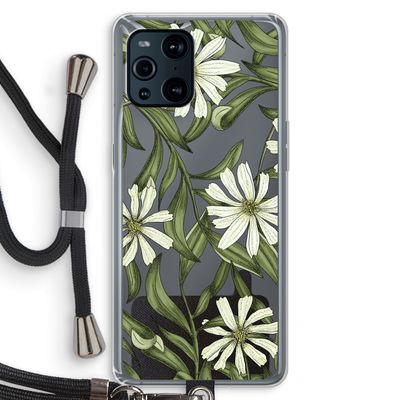 Wit bloemenpatroon: Oppo Find X3 Pro Transparant Hoesje met koord