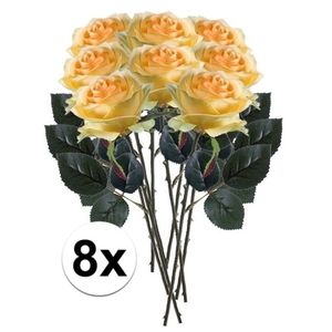 8x Gele rozen Simone kunstbloemen 45 cm