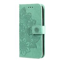 OPPO A94 hoesje - Bookcase - Pasjeshouder - Portemonnee - Bloemenprint - Kunstleer - Turquoise - thumbnail