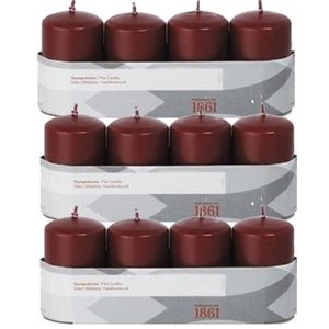 12x Bordeaux cilinderkaarsen/stompkaarsen 5 x 8 cm 18 branduren