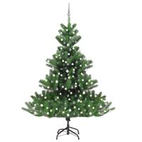 VidaXL Kunstkerstboom Nordmann met LED&apos;s en kerstballen 240 cm groen