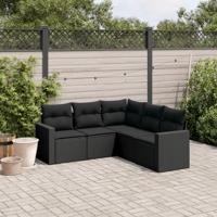 5-delige Loungeset met kussens poly rattan zwart