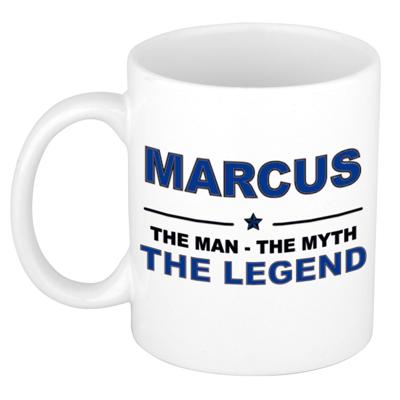 Marcus cadeau mok - man myth legend - naam koffiemok / beker - wit en blauw - 300 ml