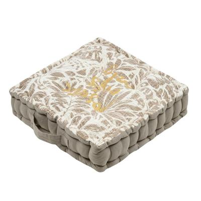 Stof Textile Vloerkussen Leaves - taupe/wit - katoen - 45 x 45 x 10 cm - vierkant - Extra dik