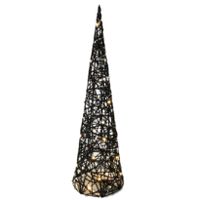 Gerimport Verlicht kerstfiguur - kegel/piramide kerstboom - zwart - rotan - H80 cm   - - thumbnail