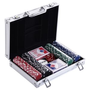 HOMCOM Pokerkoffer pokerset pokerchips 4/5 kleuren 2x kaartspel 5x dobbelstenen 1x aluminium koffer | Aosom Netherlands