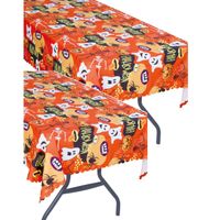 Halloween/horror thema feest tafelkleed - 2x - spookjes - oranje - stevig papier - 177 x 134 cm - thumbnail