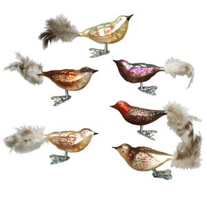 6x stuks luxe glazen decoratie vogels op clip diverse kleuren 11 cm   -