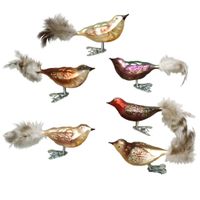 6x stuks luxe glazen decoratie vogels op clip diverse kleuren 11 cm   -