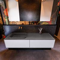 Badkamermeubelset Mondiaz Erin 150 cm met 2 Lades met RIDGE Wastafel Links Dark grey Zonder Kraangaten Greeploos Mat Cale