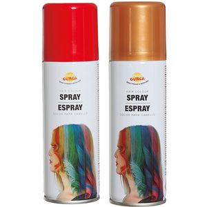 Carnaval verkleed haar verf/spray - rood en goud - spuitbus - 125 ml