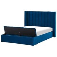 Beliani-NOYERS-Bed met opbergruimte-Blauw-140 x 200 cm-Fluweel