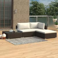 4-delige Loungeset met kussens poly rattan bruin