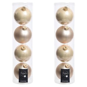 8x Licht parel/champagne glazen kerstballen 10 cm glans en mat