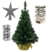 Volle kunst kerstboom 75 cm in jute zak inclusief zilveren versiering 37-delig - Kunstkerstboom - thumbnail