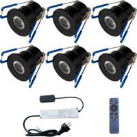 LED Veranda Spot Complete Set - Velvalux - 6 Stuks - 3W - Natuurlijk Wit 4000K - Dimbaar - Waterdicht IP65 - Inbouw - Rond - Mat Zwart - Aluminium - 12V - thumbnail