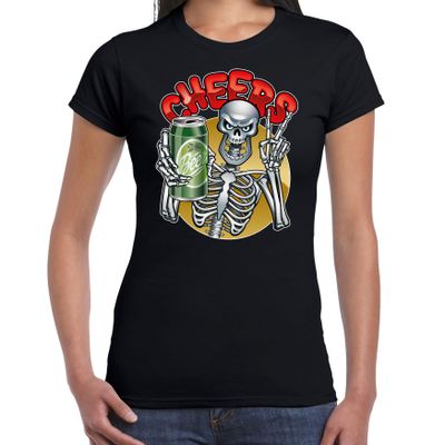 Cheers / Proost skelet Halloween verkleed t-shirt zwart voor dames Cheers / Proost skelet Halloween verkleed t-shirt zwart voor dames