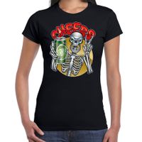 Cheers / Proost skelet Halloween verkleed t-shirt zwart voor dames - thumbnail