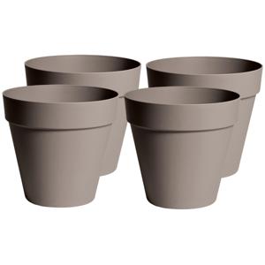 Plantenpot/bloempot - 4x - kunststof - taupe bruin - binnen en buiten - D26 x H22 cm