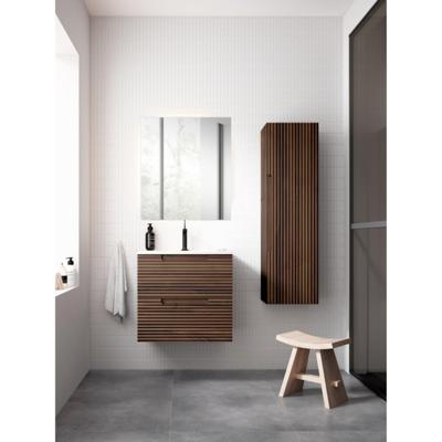Adema Prime Balance Badkamermeubelset - 60x55x45cm - 1 ovale keramische wasbak wit - 1 kraangat - 2 lades - rechthoekige spiegel - noten SW718716/SW724610/SW1027164