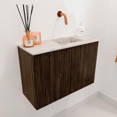 Toiletmeubel Mondiaz Joya Dlux | 60 cm | Meubelkleur Walnut | Faye wastafel Nata Wasbak Rechts | Zonder kraangat(en)