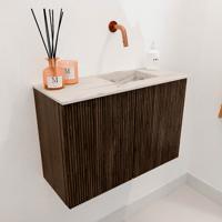 Toiletmeubel Mondiaz Joya Dlux | 60 cm | Meubelkleur Walnut | Faye wastafel Nata Wasbak Rechts | Zonder kraangat(en)