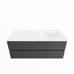 MONDIAZ VICA-DLUX 120cm badmeubel onderkast Dark grey 4 lades. Inbouw wastafel CLOUD rechts zonder kraangat, kleur Ostra.