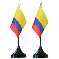 Vlag Colombia tafelvlaggetjes - 6x stuks - 10 x 15 cm vlag - met zwarte standaard